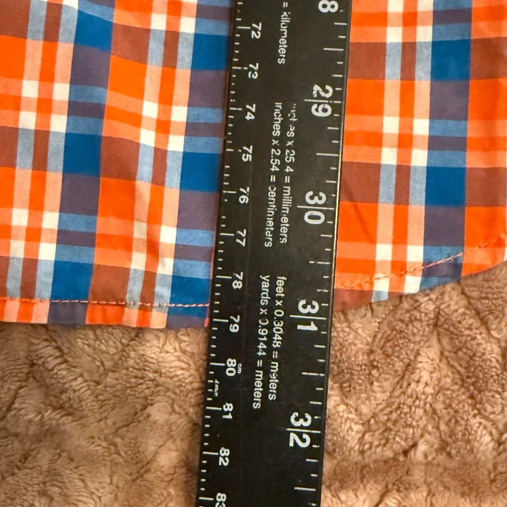 Banana Republic Mens Soft Wash Tailored Slim Fit Plaid Shirt Orange Blue L